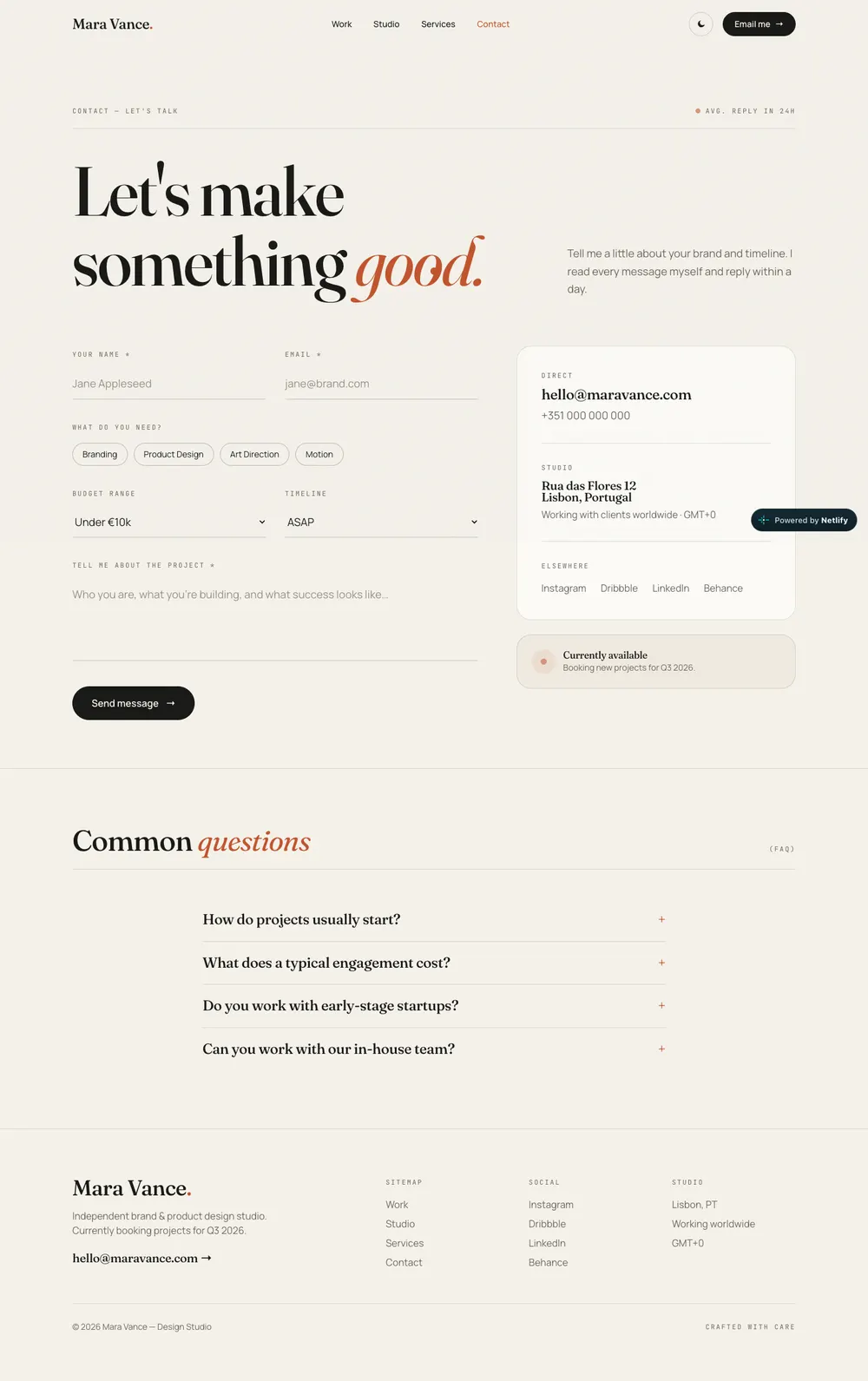 Mara Vance — Contact page