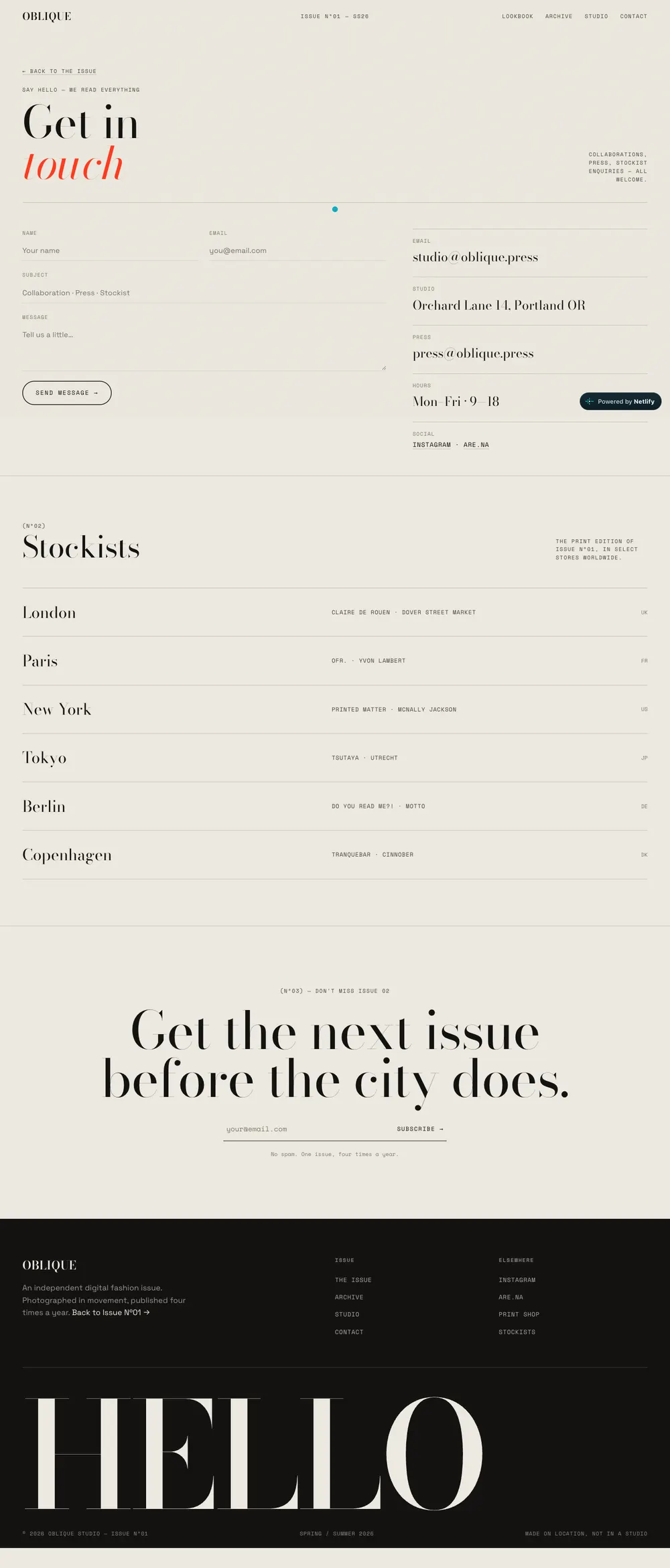 Oblique — Contact page