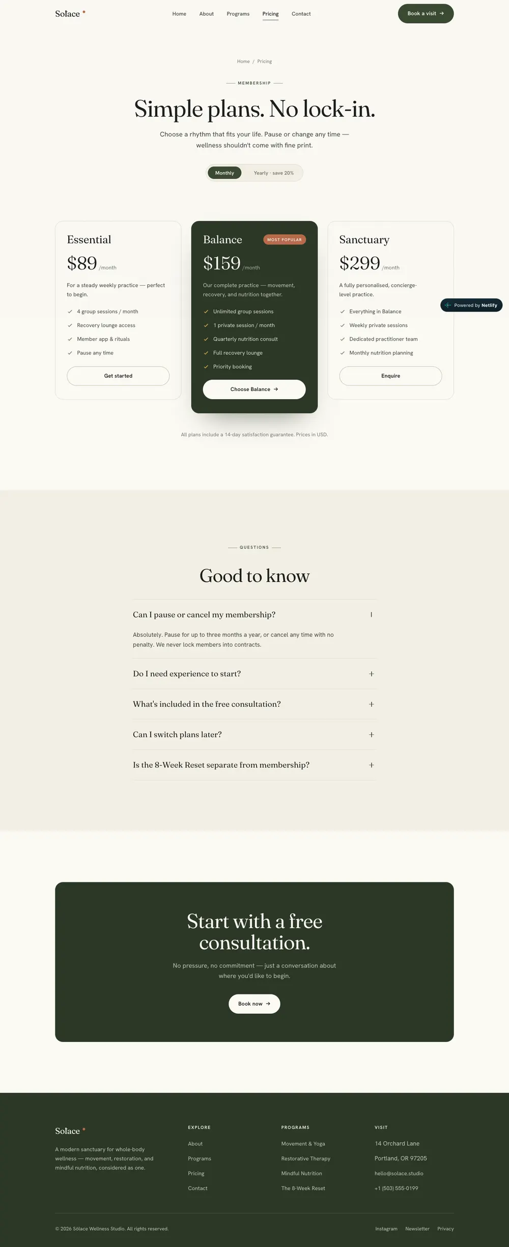 Sōlace — Pricing page